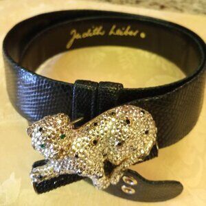 Judith Leiber Silver and rhinestone Panter Buckle Leopard. Leather Adjustable
